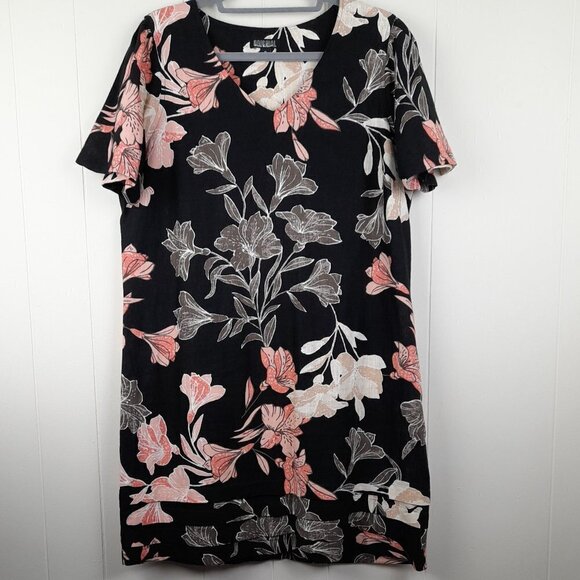 Nicole Miller Original Size M Floral Linen Blend Short Sleeves Pleated Dress - Picture 2 of 9